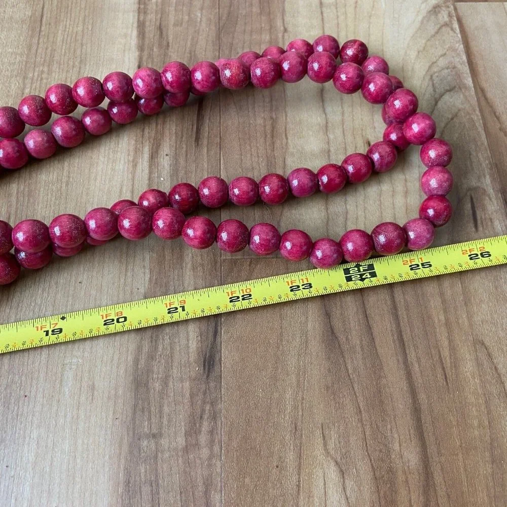 Christmas Holiday Decor Burgundy Red Wooden Bead Garland 52''